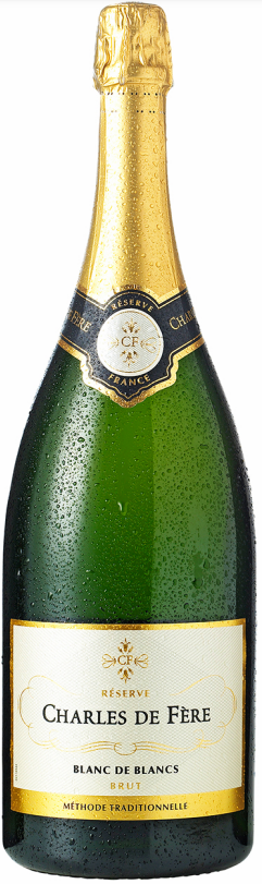 Billede fra myndighedens meddelelse af det tilbagekaldte produkt Charles de Fère, Brut Magnum 1,5 L. Årsag: OKTILTAG.