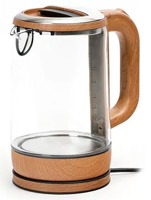 Billede fra myndighedens meddelelse af det tilbagekaldte produkt Elkedel 1,8 liter (glas) Træ - Platinet. Årsag: OKTILTAG.