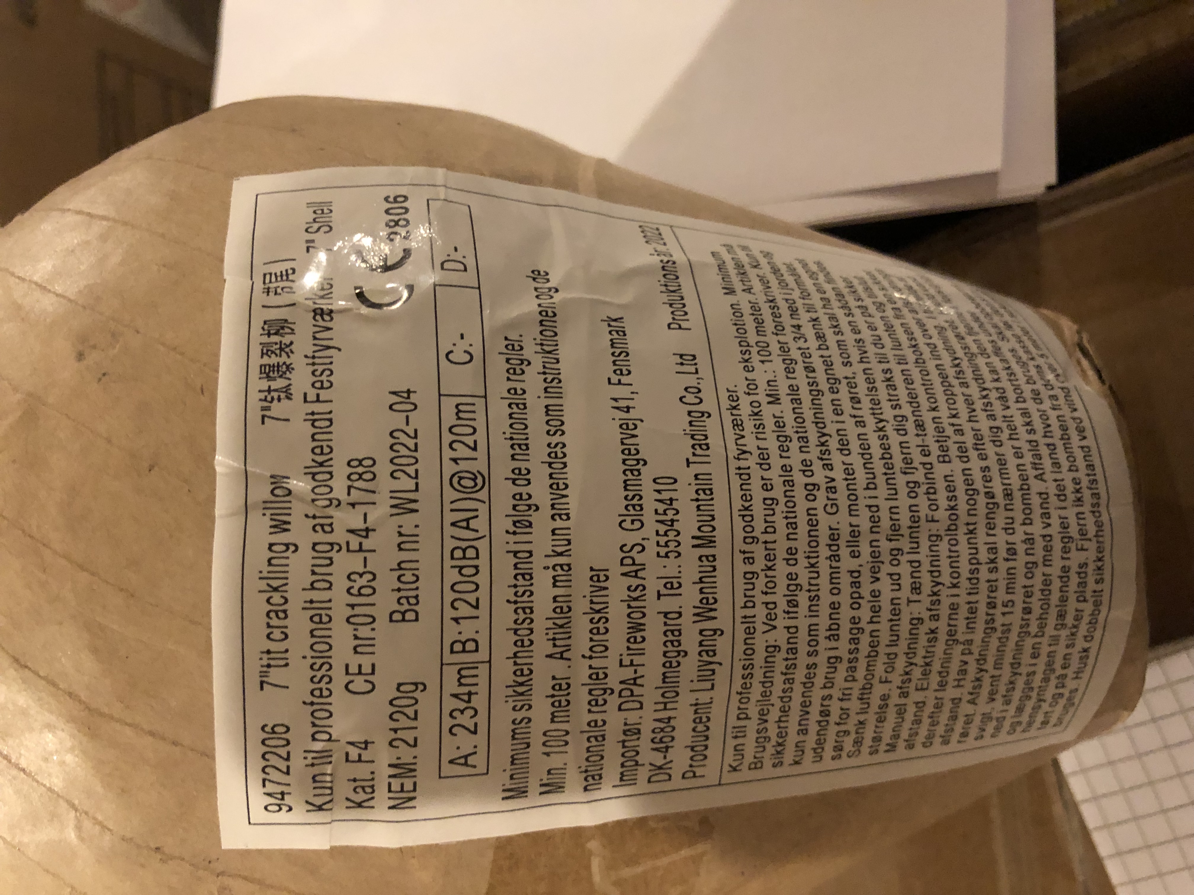 Billede fra myndighedens meddelelse af det tilbagekaldte produkt 7” tit crackling willow. Årsag: OKTILTAG.