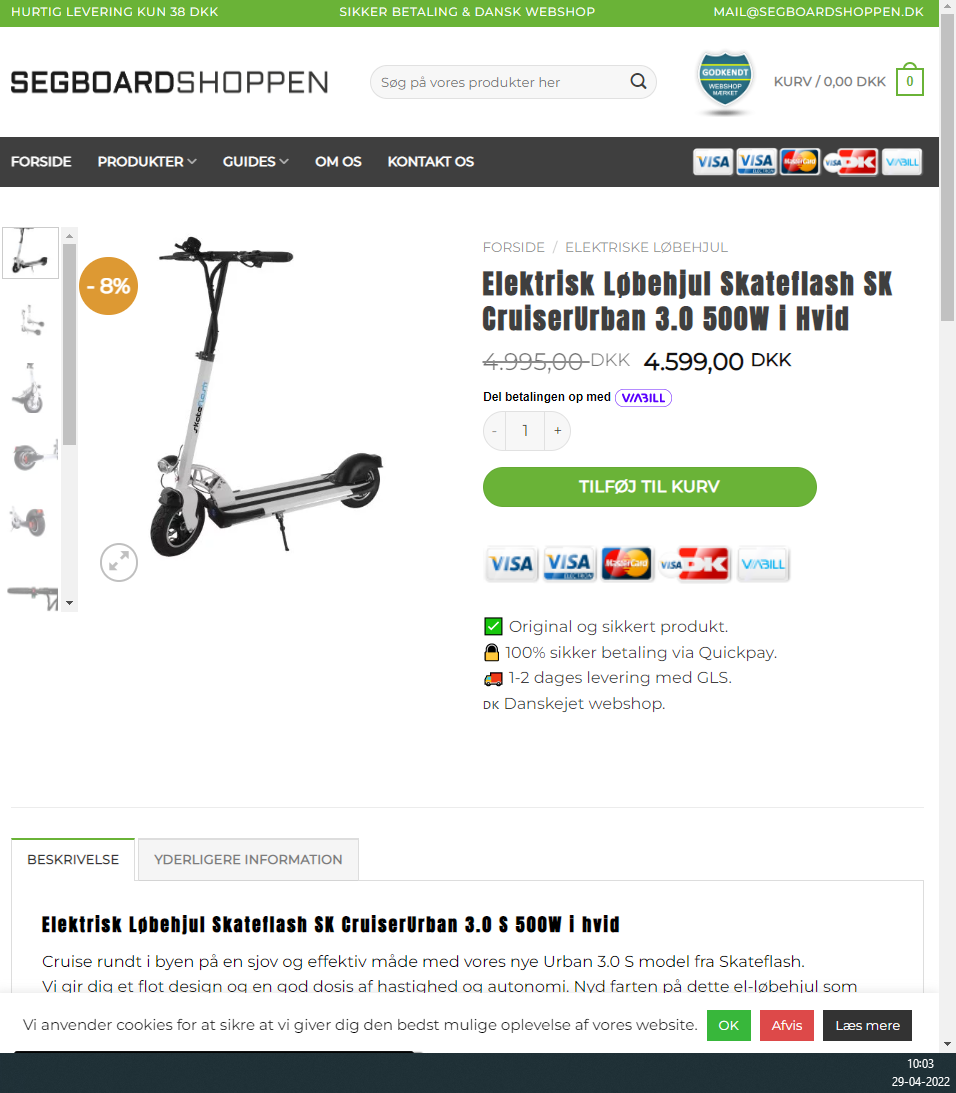 Billede fra myndighedens meddelelse af det tilbagekaldte produkt Cruiser. Årsag: OKTILTAG.