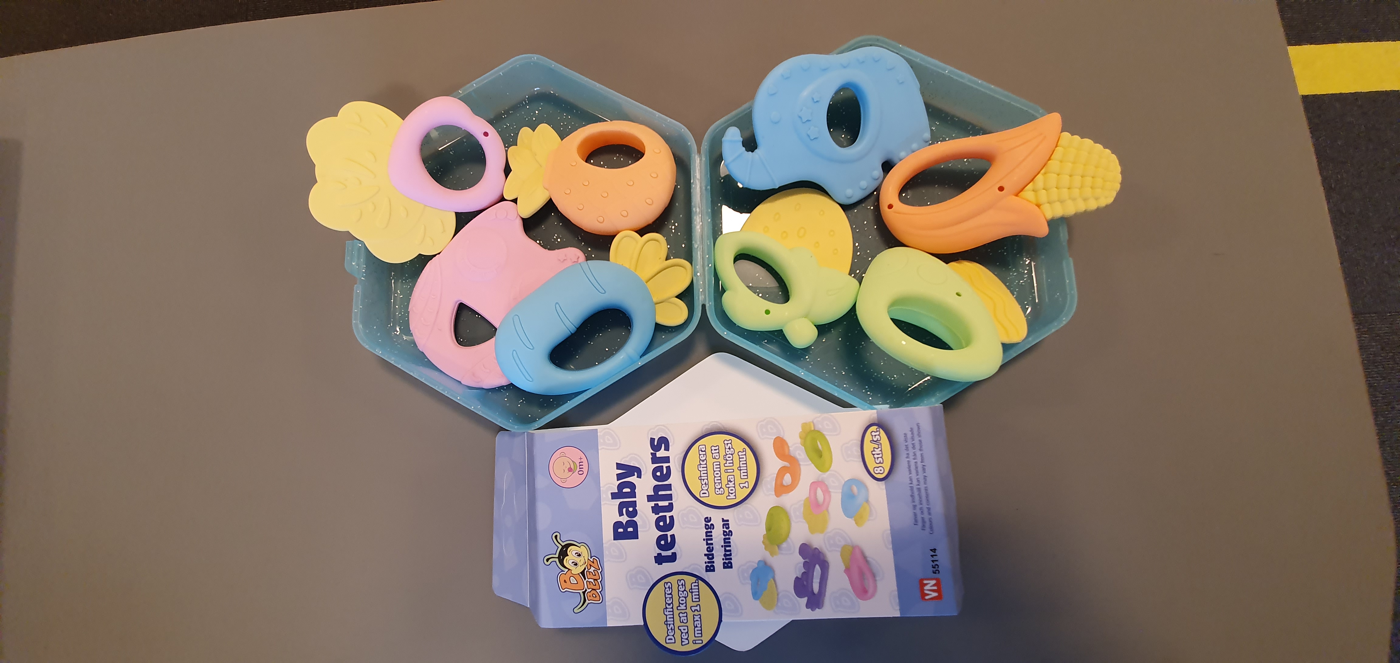Billede fra myndighedens meddelelse af det tilbagekaldte produkt Baby teethers, B-bezz. Årsag: OVERTRÆD.