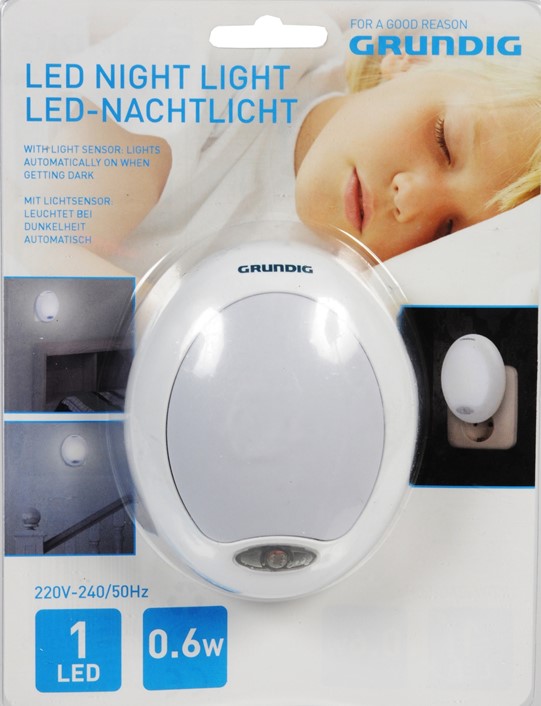 Billede fra myndighedens meddelelse af det tilbagekaldte produkt LED Night Light. Årsag: OKTILTAG.