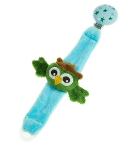Billede fra myndighedens meddelelse af det tilbagekaldte produkt Suttekæde, Owl, blå - My Teddy. Årsag: OVERTRÆD.