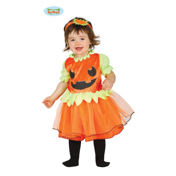 Billede fra myndighedens meddelelse af det tilbagekaldte produkt Pumpkin Calabaza, Græskar kostume til de mindste piger 1-2 år (H 89-93 cm). Årsag: OVERTRÆD.