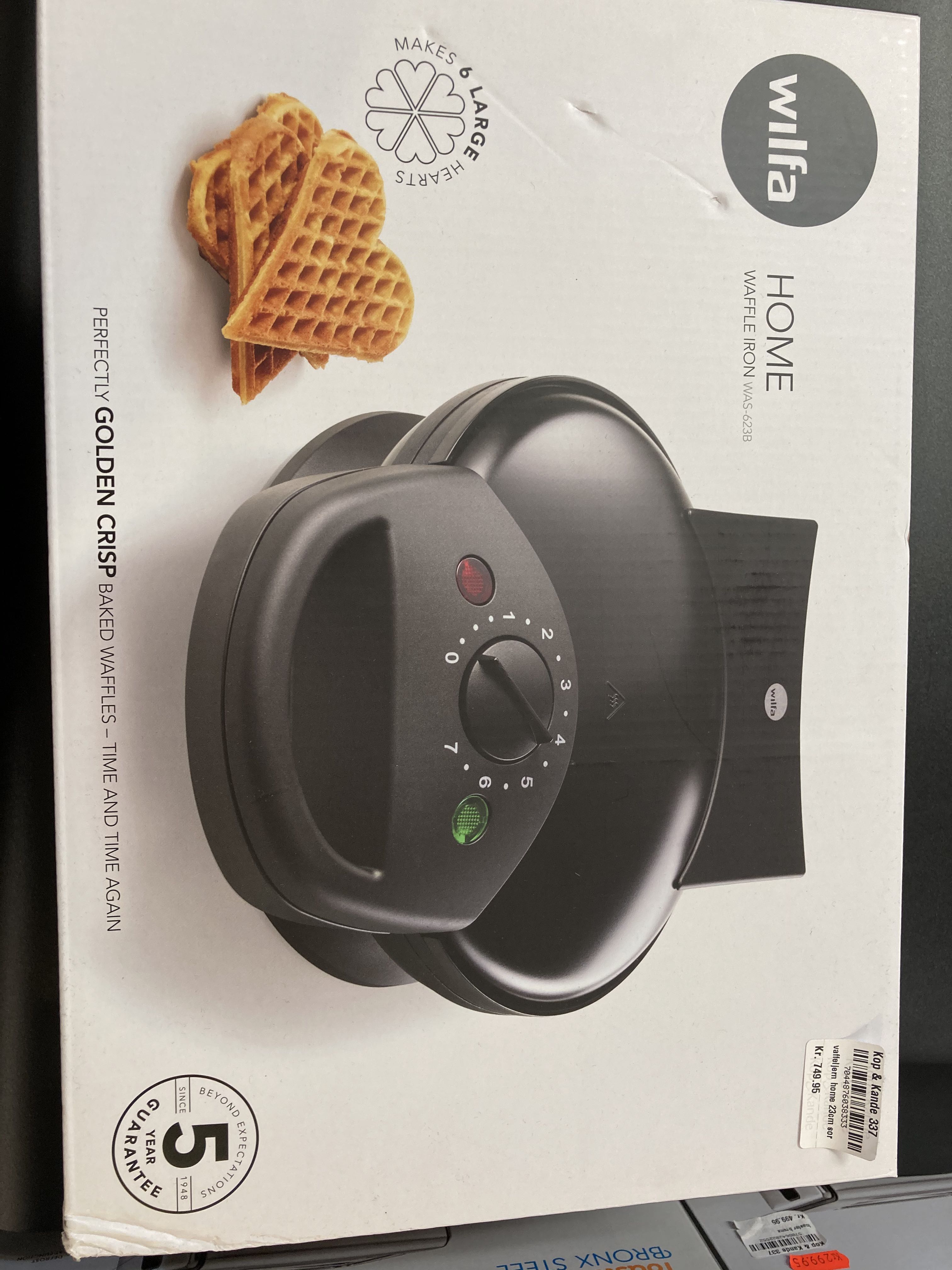 Billede fra myndighedens meddelelse af det tilbagekaldte produkt Wilfa Home Vaffeljern, model Was-623B. Årsag: OKTILTAG.