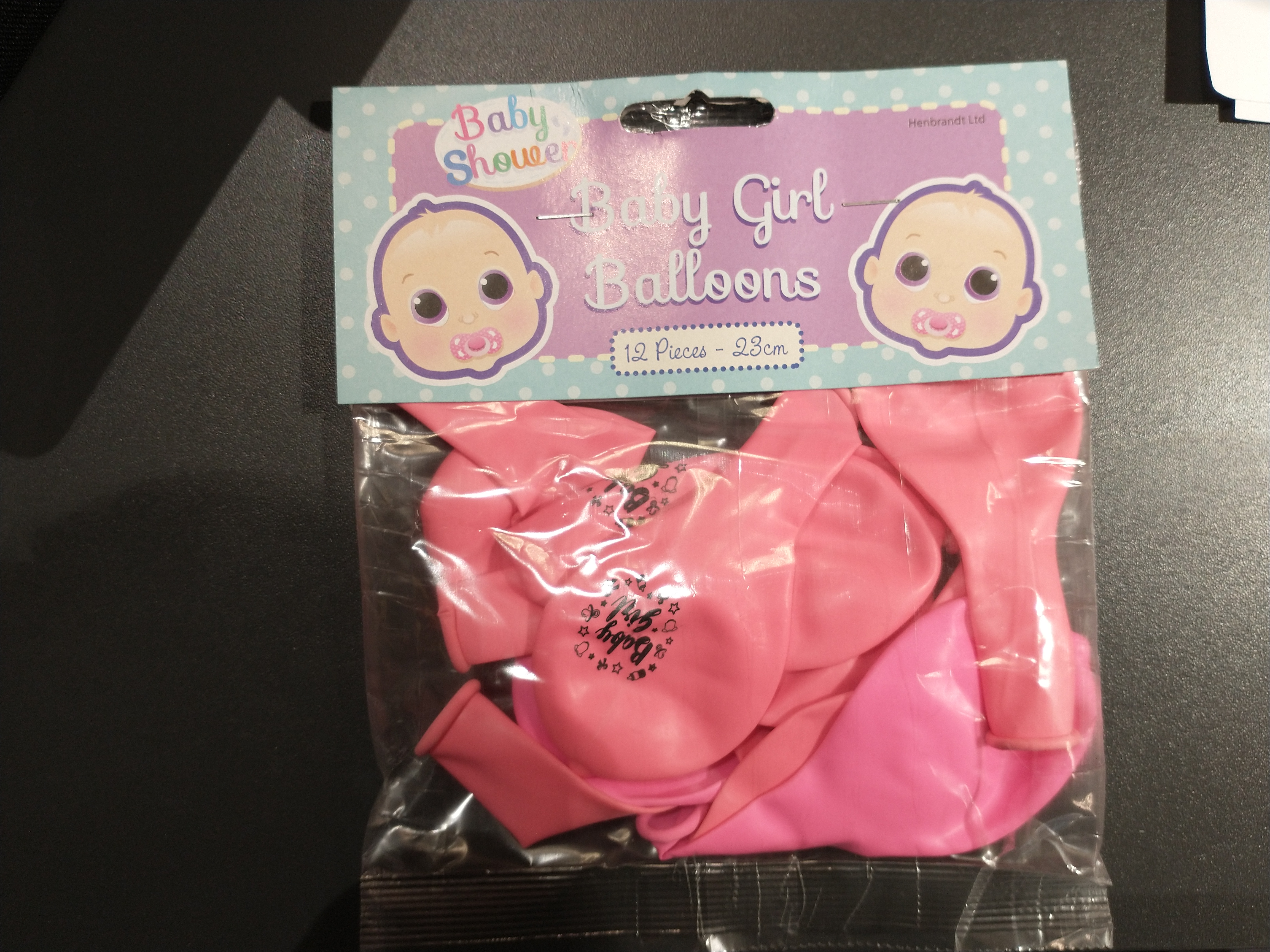 Billede fra myndighedens meddelelse af det tilbagekaldte produkt Baby girl balloons. Årsag: OVERTRÆD.