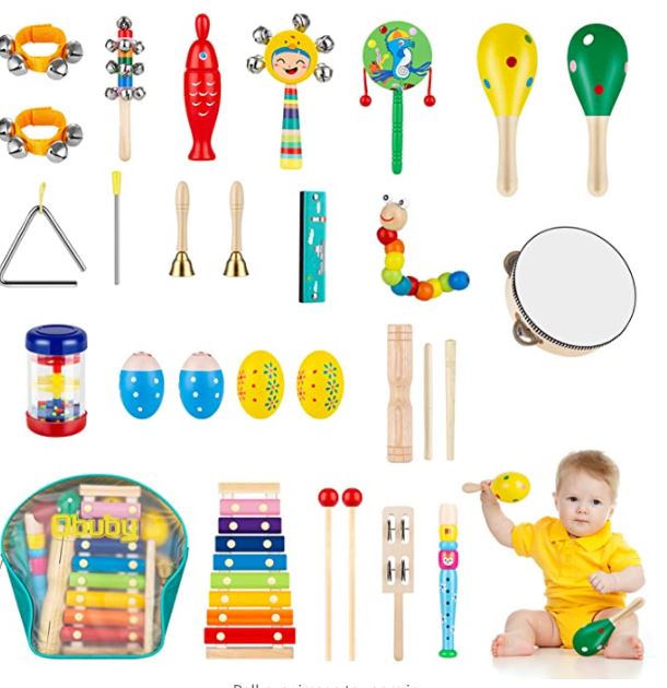 Billede fra myndighedens meddelelse af det tilbagekaldte produkt Obuby Toddler Musical Instruments Sets. Årsag: OKTILTAG.