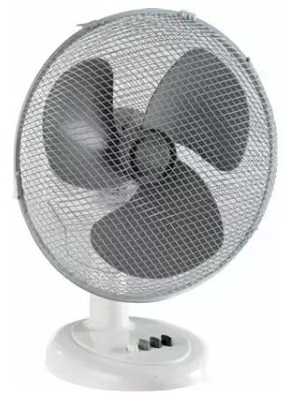 Billede fra myndighedens meddelelse af det tilbagekaldte produkt Thermex Bordventilator ft23 ø23cm. Årsag: OKTILTAG.