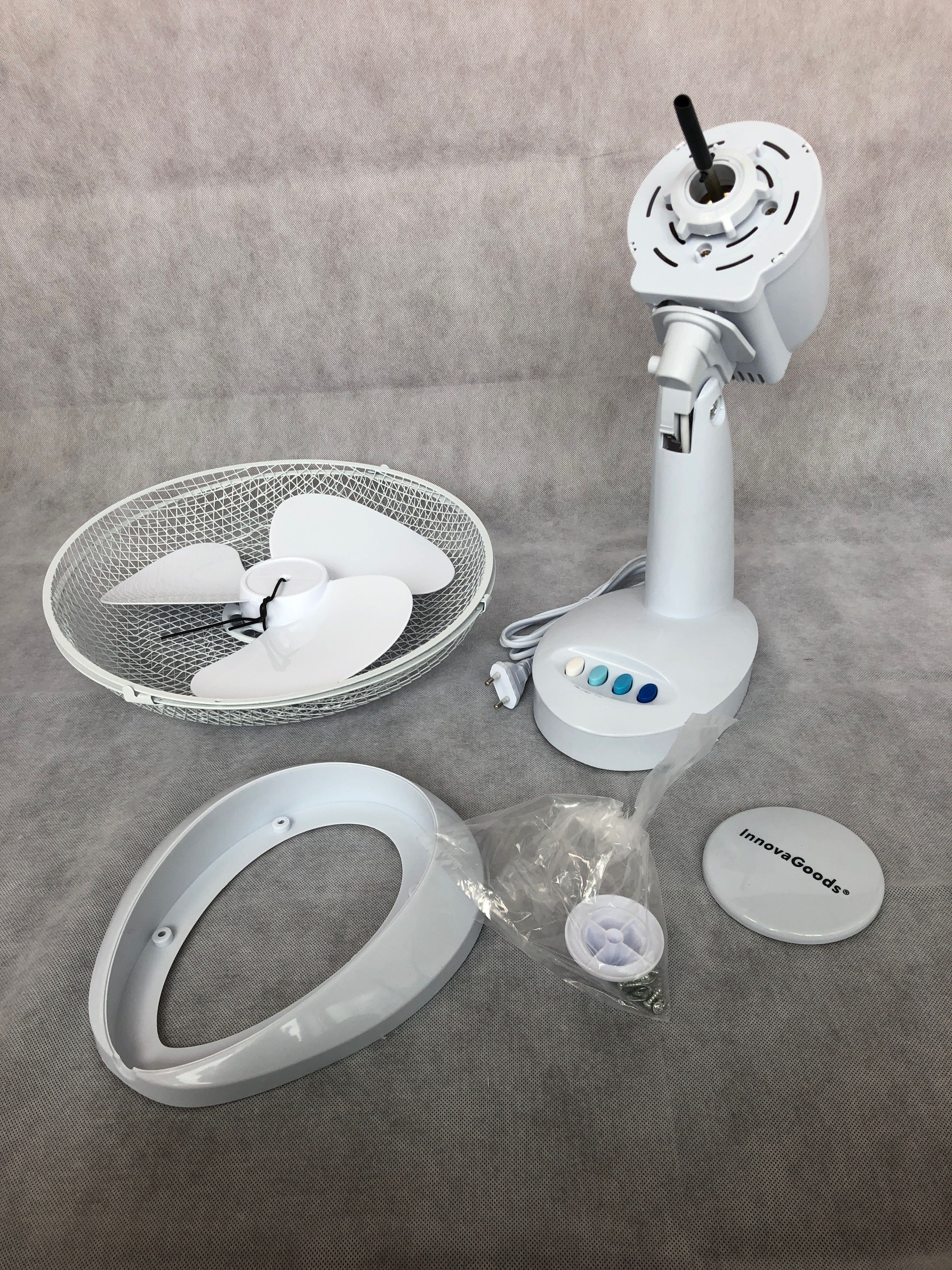 Billede fra myndighedens meddelelse af det tilbagekaldte produkt Innovagoods - Bordventilator - Hvid. Årsag: OKTILTAG.