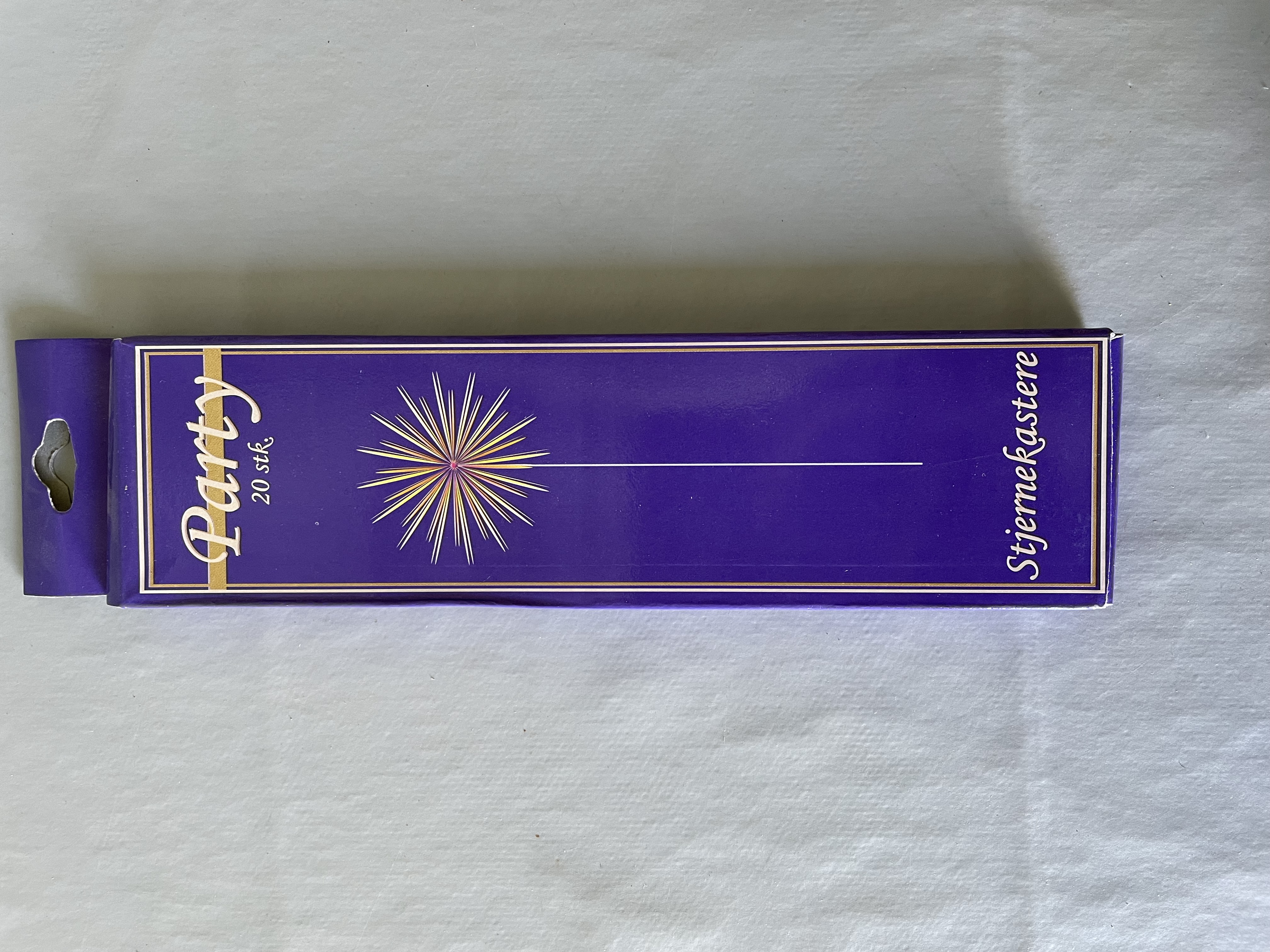 Billede fra myndighedens meddelelse af det tilbagekaldte produkt Party Stjernekastere. Årsag: OKTILTAG.