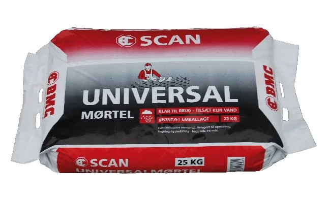 Billede fra myndighedens meddelelse af det tilbagekaldte produkt Universalmørtel 0-2 mm. Årsag: OVERTRÆD.
