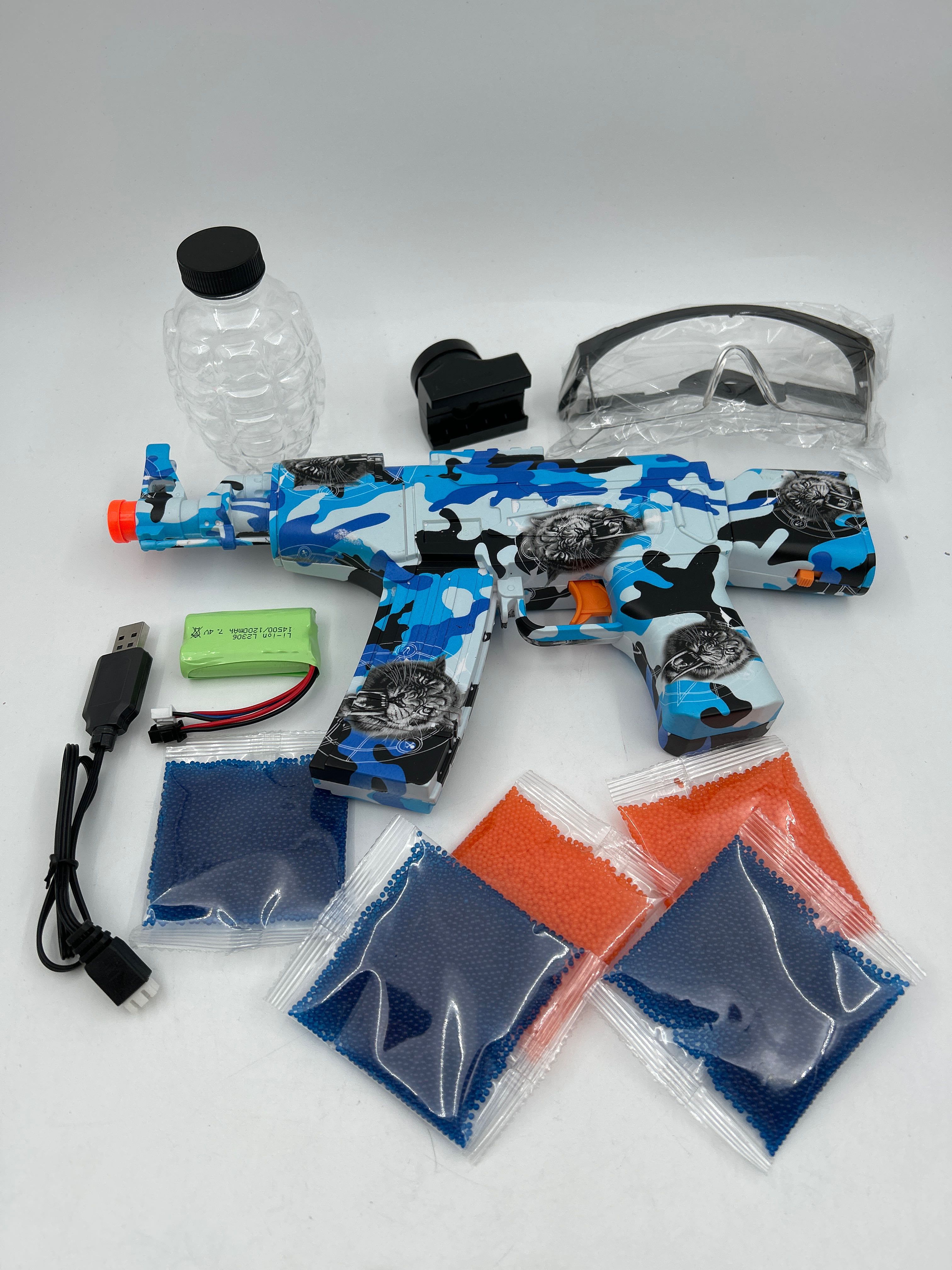 Billede fra myndighedens meddelelse af det tilbagekaldte produkt AK-47 MINI GELBLASTER. Årsag: OKTILTAG.