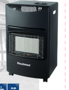 Billede fra myndighedens meddelelse af det tilbagekaldte produkt Heatmax – gasovn 4200 watt med. Årsag: OKTILTAG.