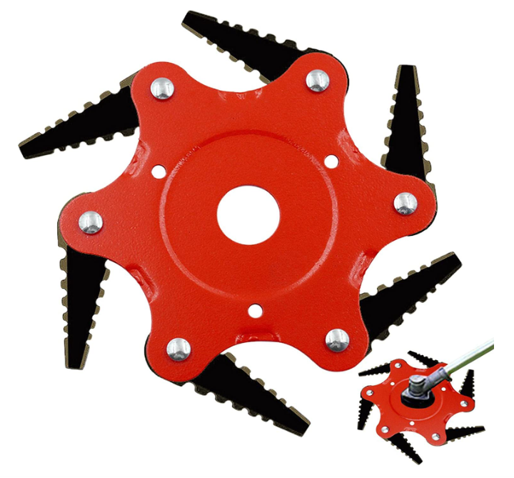 Billede fra myndighedens meddelelse af det tilbagekaldte produkt Cypreason Replacement of the trimmer head, 5-blade rotary shears lawn trimmer - rotary weed brush, joint twist knot steel wire wheel brush. Årsag: OKTILTAG.