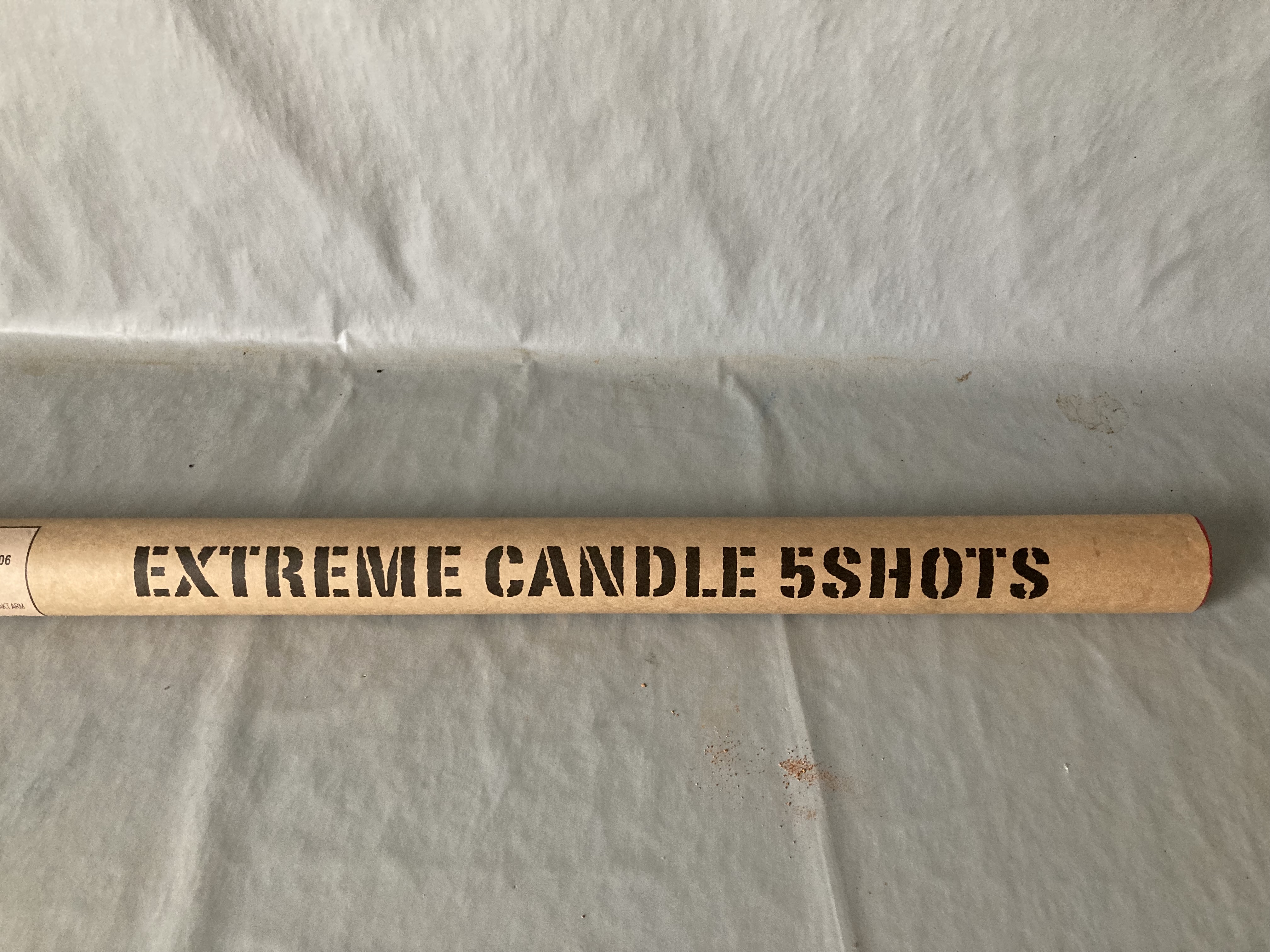 Billede fra myndighedens meddelelse af det tilbagekaldte produkt Extreme Candle 5 Shots. Årsag: OVERTRÆD.
