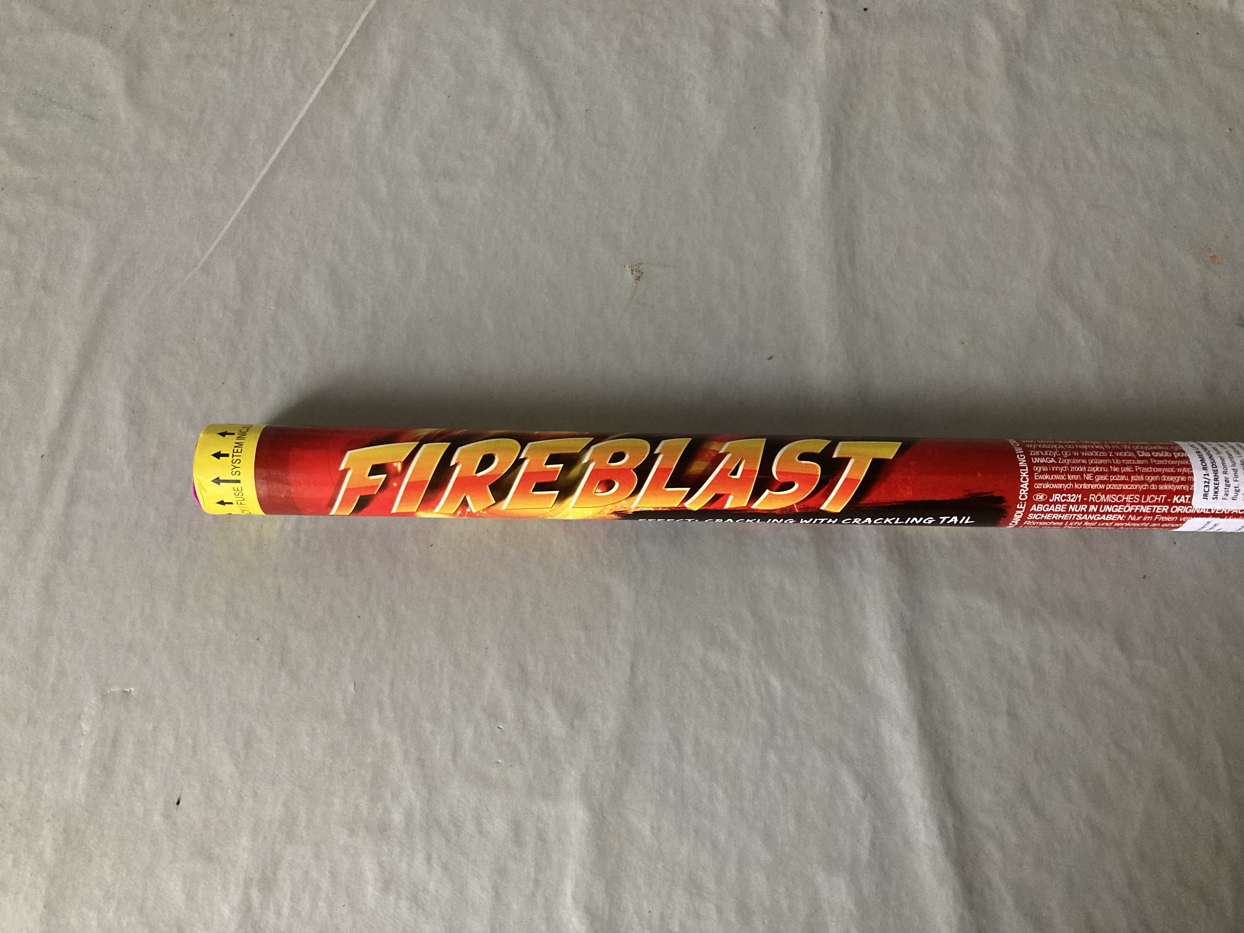 Billede fra myndighedens meddelelse af det tilbagekaldte produkt Fireblast. Årsag: OVERTRÆD.