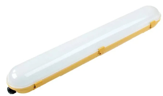 Billede fra myndighedens meddelelse af det tilbagekaldte produkt RS PRO Briticent site electrics LED armatur Bl4112P. Årsag: OVERTRÆD.