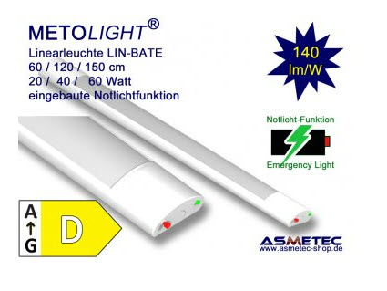 Billede fra myndighedens meddelelse af det tilbagekaldte produkt METOLIGHT Linear batten Light BAT-CWME, 120 cm, 40 Watt - Nr. 103872-8022. Årsag: OVERTRÆD.