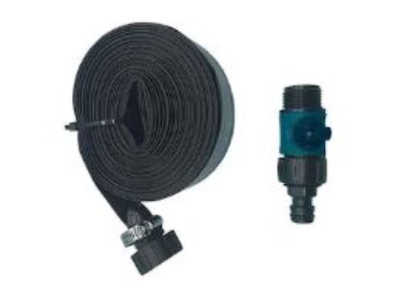 Billede fra myndighedens meddelelse af det tilbagekaldte produkt 8 / 12m trampolin vandsprinkler slange udendørs. Årsag: OKTILTAG.