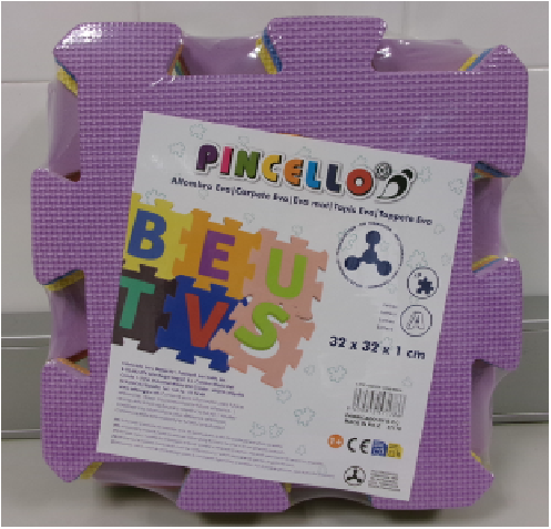 Billede fra myndighedens meddelelse af det tilbagekaldte produkt Pincello 9-piece Eva rubber puzzle mat. Årsag: OVERTRÆD.