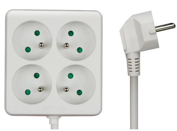 Billede fra myndighedens meddelelse af det tilbagekaldte produkt Firkantet stikdåse - 4 x Pin Earth hun (1,5m) -. Årsag: OKTILTAG.