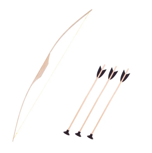 Billede fra myndighedens meddelelse af det tilbagekaldte produkt Wooden bow and arrow, wooden bow with 3 arrows. Årsag: OVERTRÆD.