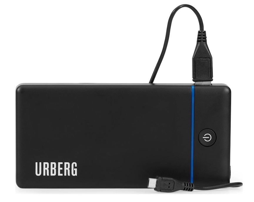 Billede fra myndighedens meddelelse af det tilbagekaldte produkt Powerbank 20.000 fra Urberg. Årsag: OVERTRÆD.