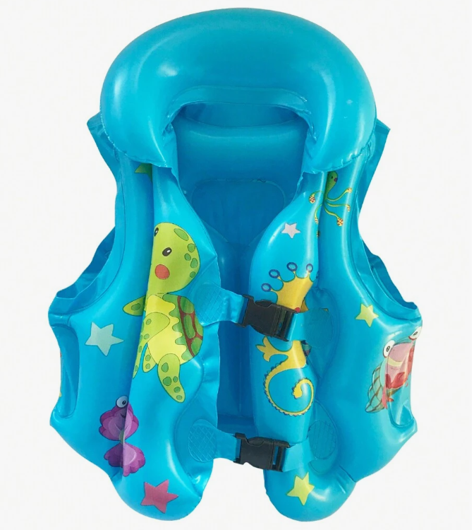 Billede fra myndighedens meddelelse af det tilbagekaldte produkt 1pc Cute Blue Swim Vest. Årsag: OVERTRÆD.