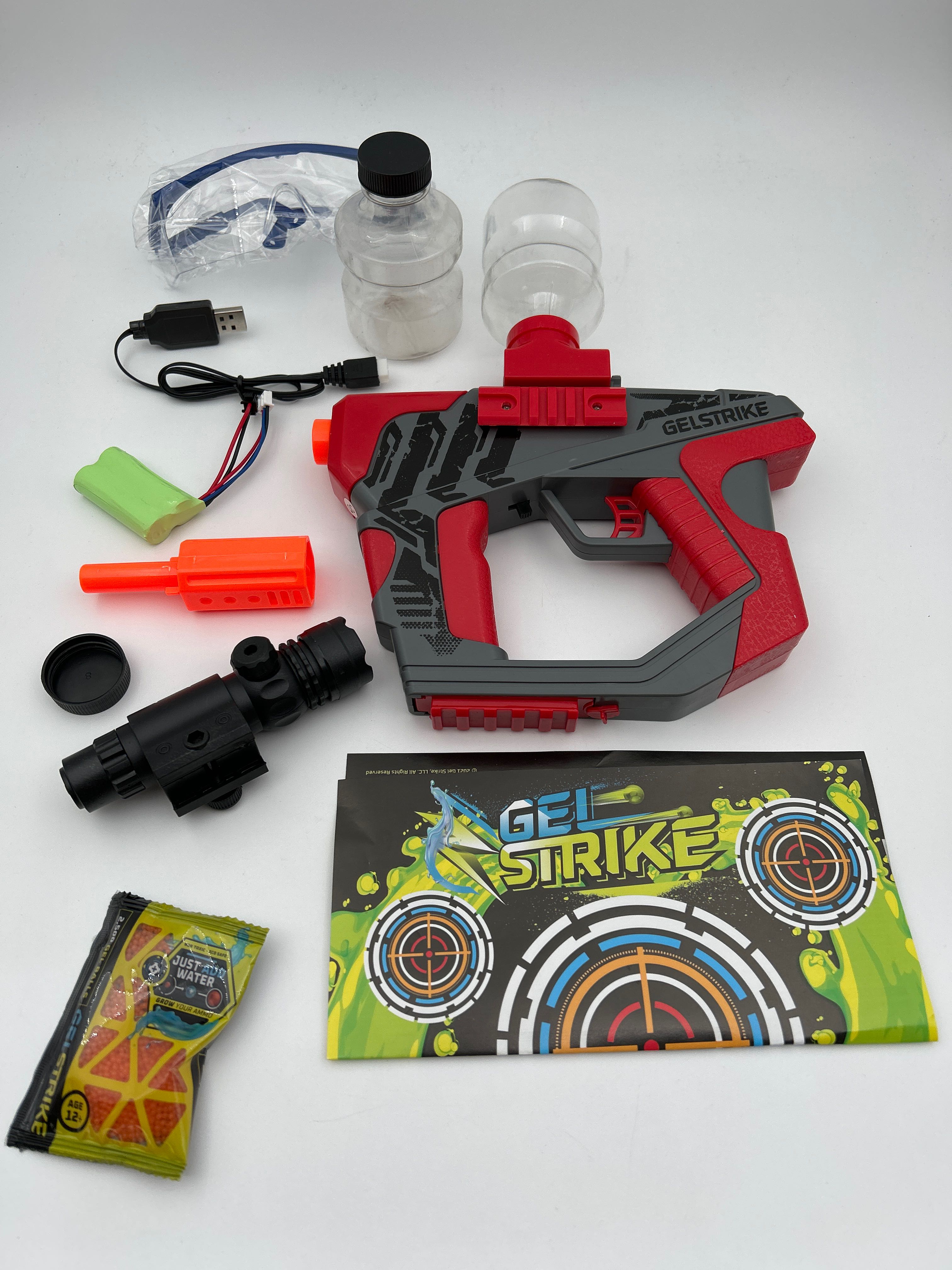 Billede fra myndighedens meddelelse af det tilbagekaldte produkt GelStrike Delta Blaster Lava Red. Årsag: OVERTRÆD.
