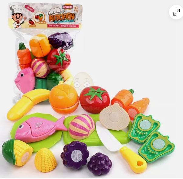 Billede fra myndighedens meddelelse af det tilbagekaldte produkt Pretend Food Fruit Veggies Cutting Toy. Årsag: OVERTRÆD.