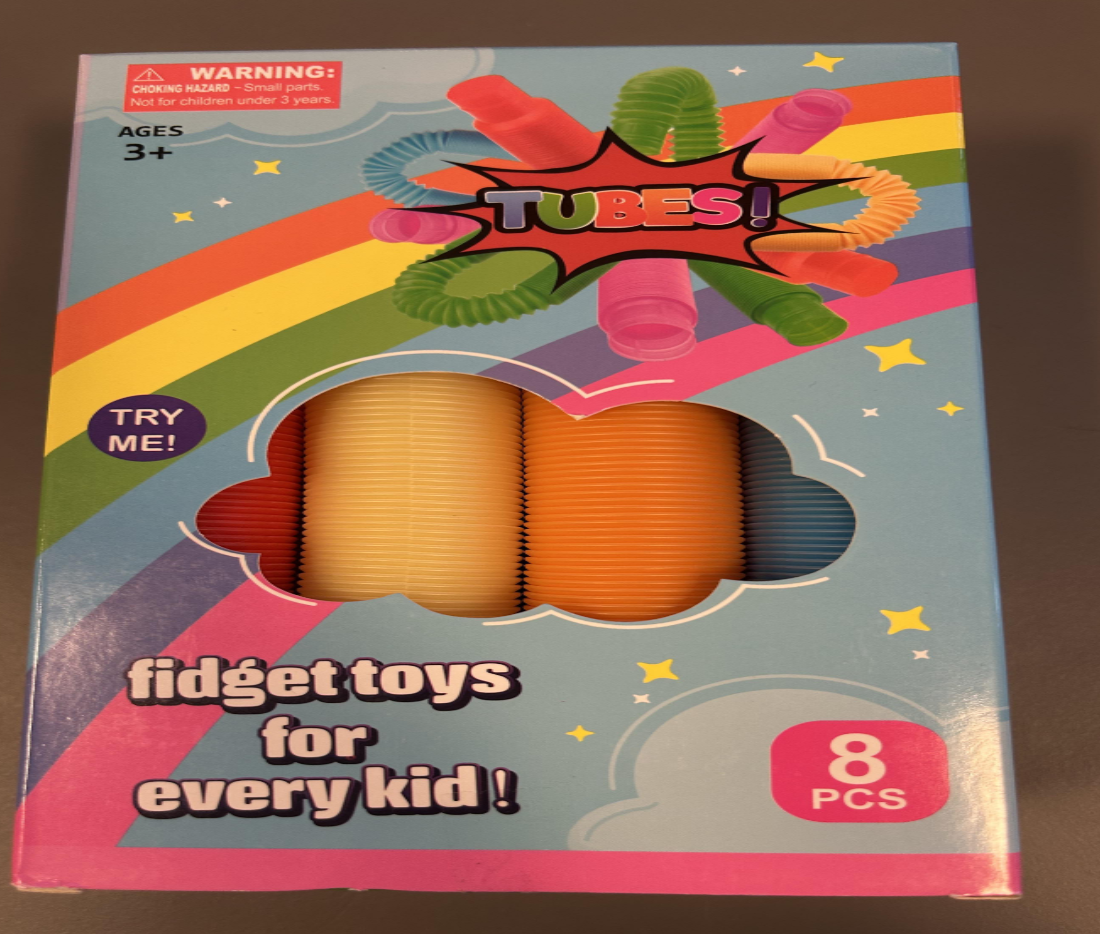 Billede fra myndighedens meddelelse af det tilbagekaldte produkt Pop Flash Tube fidget, 8 stk. Årsag: OVERTRÆD.