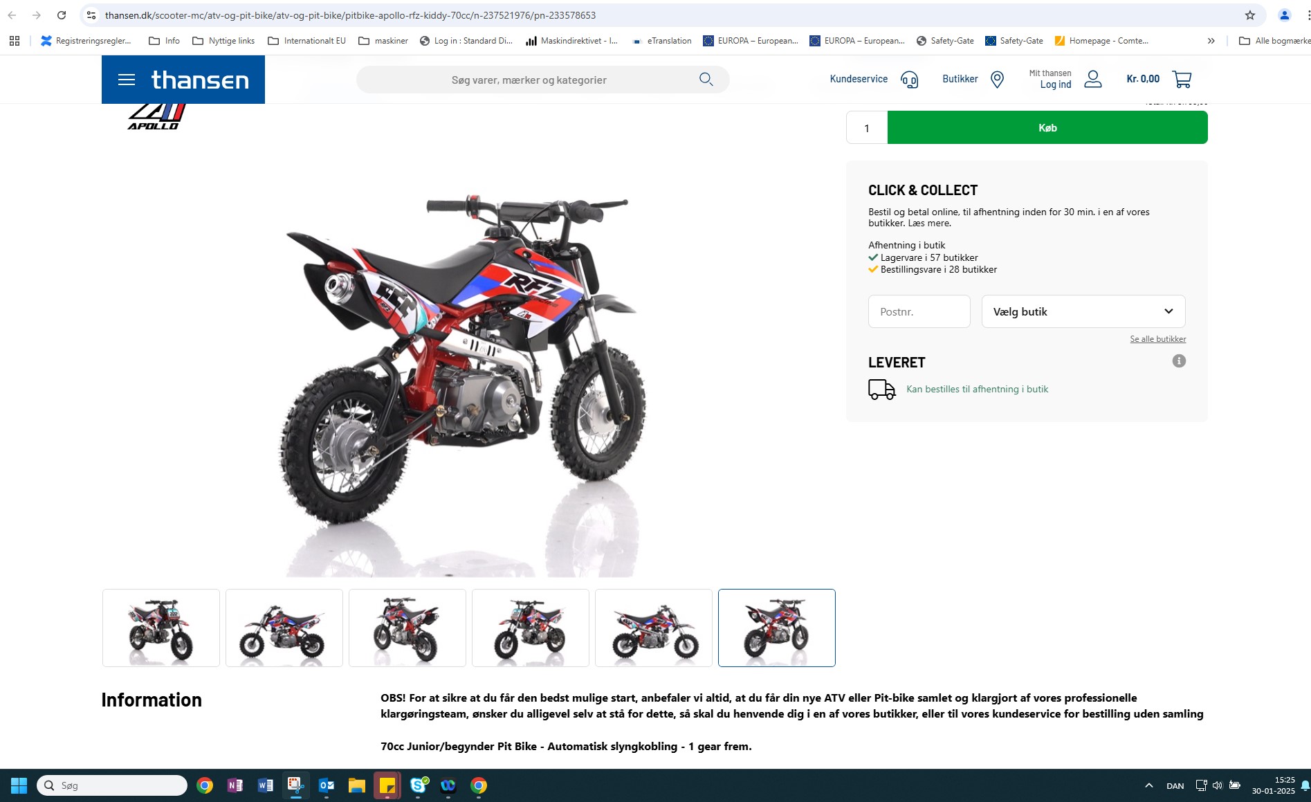 Billede fra myndighedens meddelelse af det tilbagekaldte produkt Pitbike Apollo RFZ Kiddy 70cc. Årsag: OVERTRÆD.