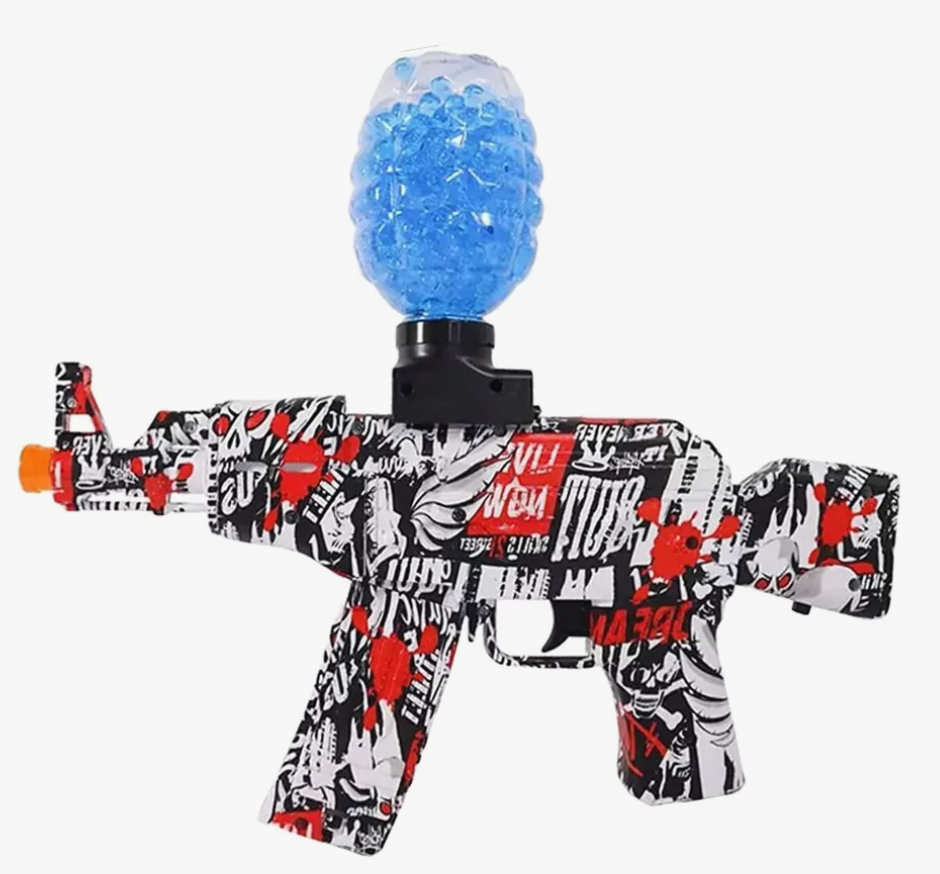 Billede fra myndighedens meddelelse af det tilbagekaldte produkt AK 47 Mini Elektrisk Gelblaster. Årsag: OVERTRÆD.