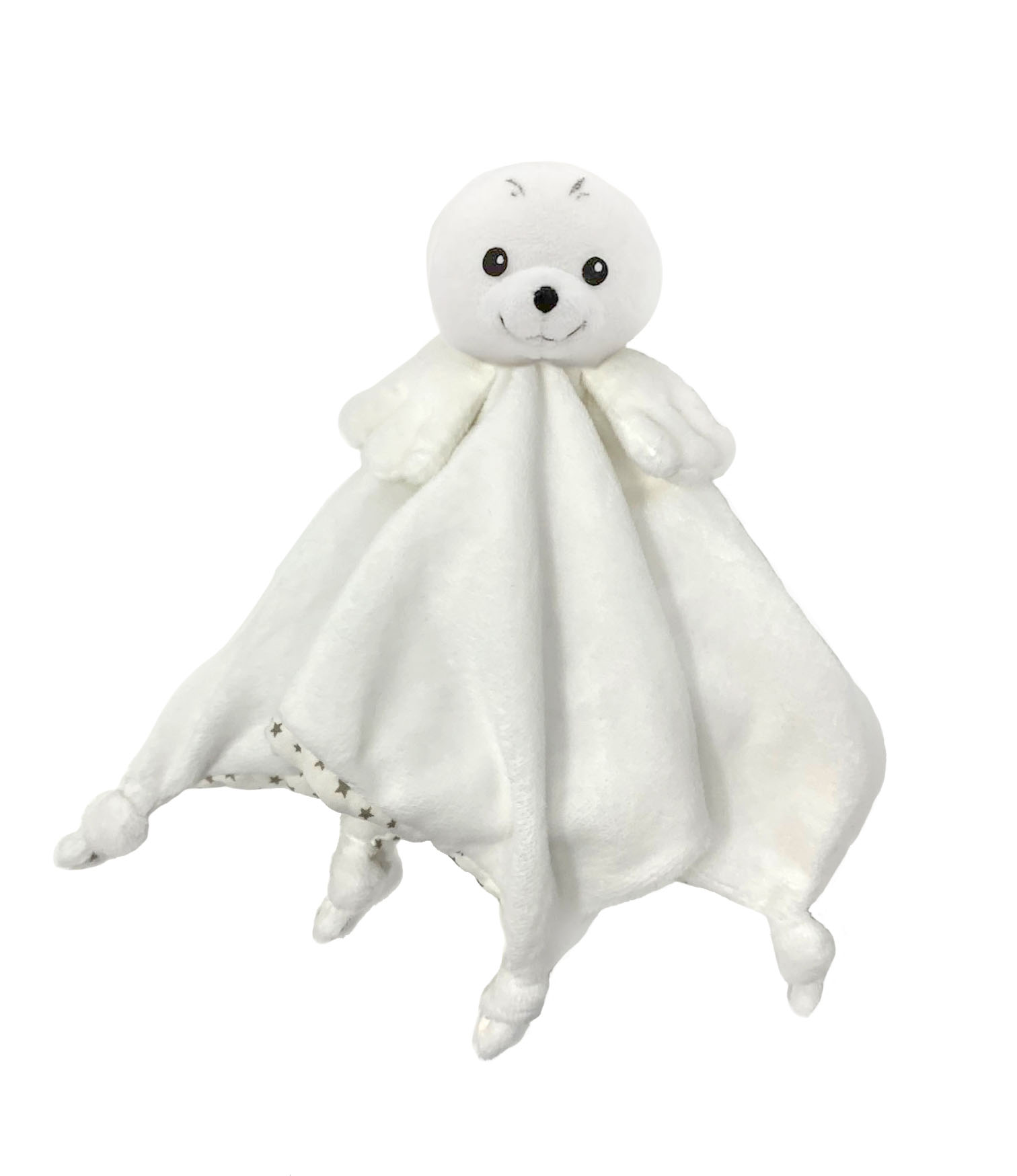 Billede fra myndighedens meddelelse af det tilbagekaldte produkt Petjes World Security Blanket Seal white. Årsag: OVERTRÆD.