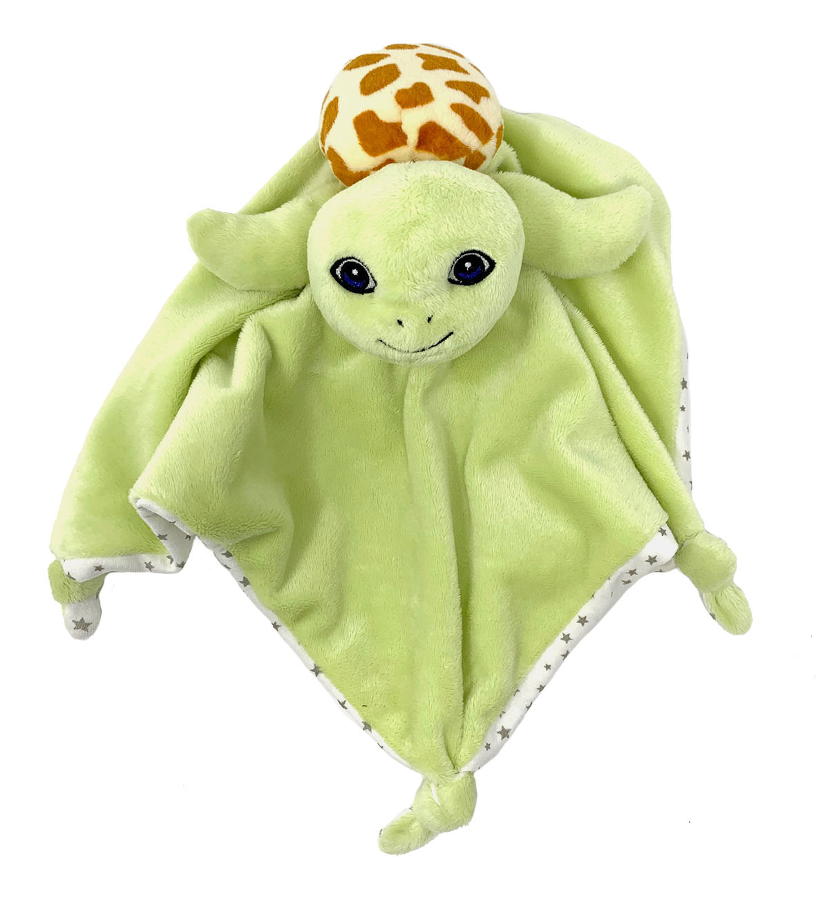 Billede fra myndighedens meddelelse af det tilbagekaldte produkt Petjes World Security Blanket Turtle green. Årsag: OVERTRÆD.