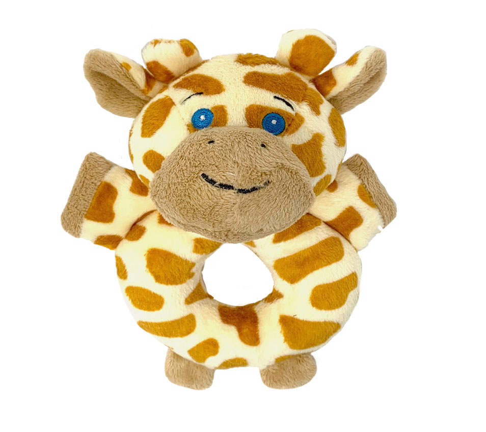 Billede fra myndighedens meddelelse af det tilbagekaldte produkt Petjes World rattle Giraffe. Årsag: OVERTRÆD.