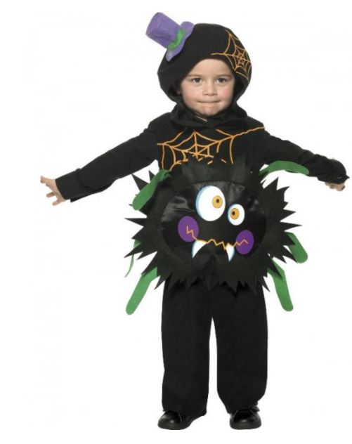 Billede fra myndighedens meddelelse af det tilbagekaldte produkt Edderkop Børnekostume, Crazy Spider Costume. Årsag: OVERTRÆD.