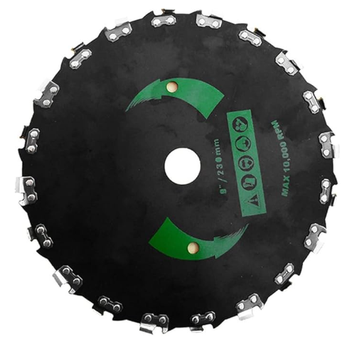 Billede fra myndighedens meddelelse af det tilbagekaldte produkt Bahwphry 9Inch Chain Saw Tooth Mower Blade 20 Teeth Chainsaw Brush Cutter. Årsag: OVERTRÆD.