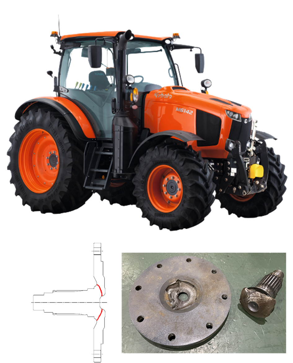 Billede fra myndighedens meddelelse af det tilbagekaldte produkt Kubota - Model: M6-122, M6-132, M6-142. Årsag: OVERTRÆD.