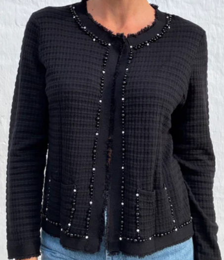 Billede fra myndighedens meddelelse af det tilbagekaldte produkt The Collection Silke of cashmere cardigan - Black - Vanessa. Årsag: OVERTRÆD.