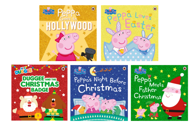 Billede fra myndighedens meddelelse af det tilbagekaldte produkt Peppa Pig og Duggee børnebøger på engelsk. Årsag: OVERTRÆD.