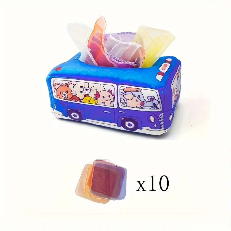 Billede fra myndighedens meddelelse af det tilbagekaldte produkt Model: YY17 - Polyester Tissue Box Sensory Toy. Årsag: OVERTRÆD.