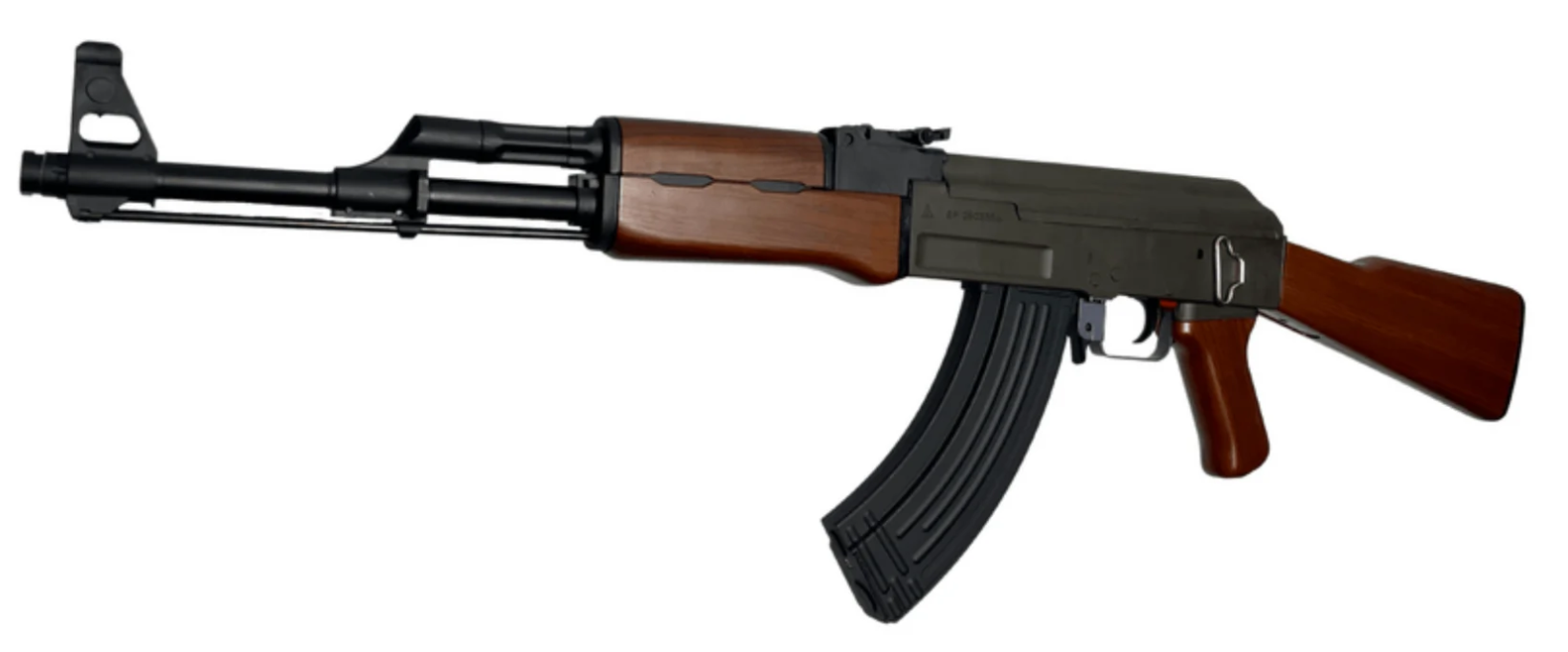 Billede fra myndighedens meddelelse af det tilbagekaldte produkt PRO - AK-47 V5 Rifle - Gel Blaster. Årsag: OVERTRÆD.