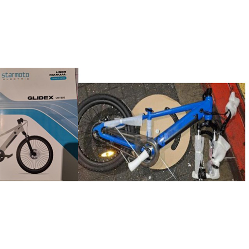 Billede fra myndighedens meddelelse af det tilbagekaldte produkt Starmoto - Model: Glidex SMT805bl-EU-20. Årsag: OVERTRÆD.