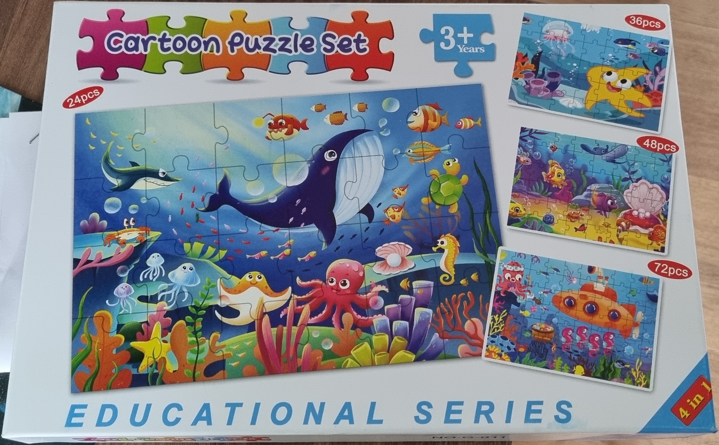 Billede fra myndighedens meddelelse af det tilbagekaldte produkt Cartoon Puzzle Set (4 in 1). Årsag: OVERTRÆD.
