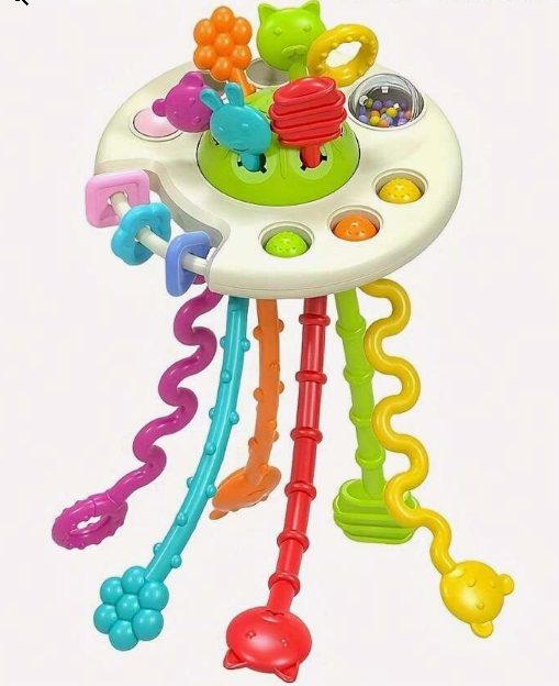 Billede fra myndighedens meddelelse af det tilbagekaldte produkt Silicone Pull String Activity Toy. Årsag: OVERTRÆD.