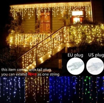 Billede fra myndighedens meddelelse af det tilbagekaldte produkt Décoration extérieure 5 mètres chute 0.4-0.6 m Led rideau glaçon guirlande lumières nouvel an fête. Årsag: OKTILTAG.