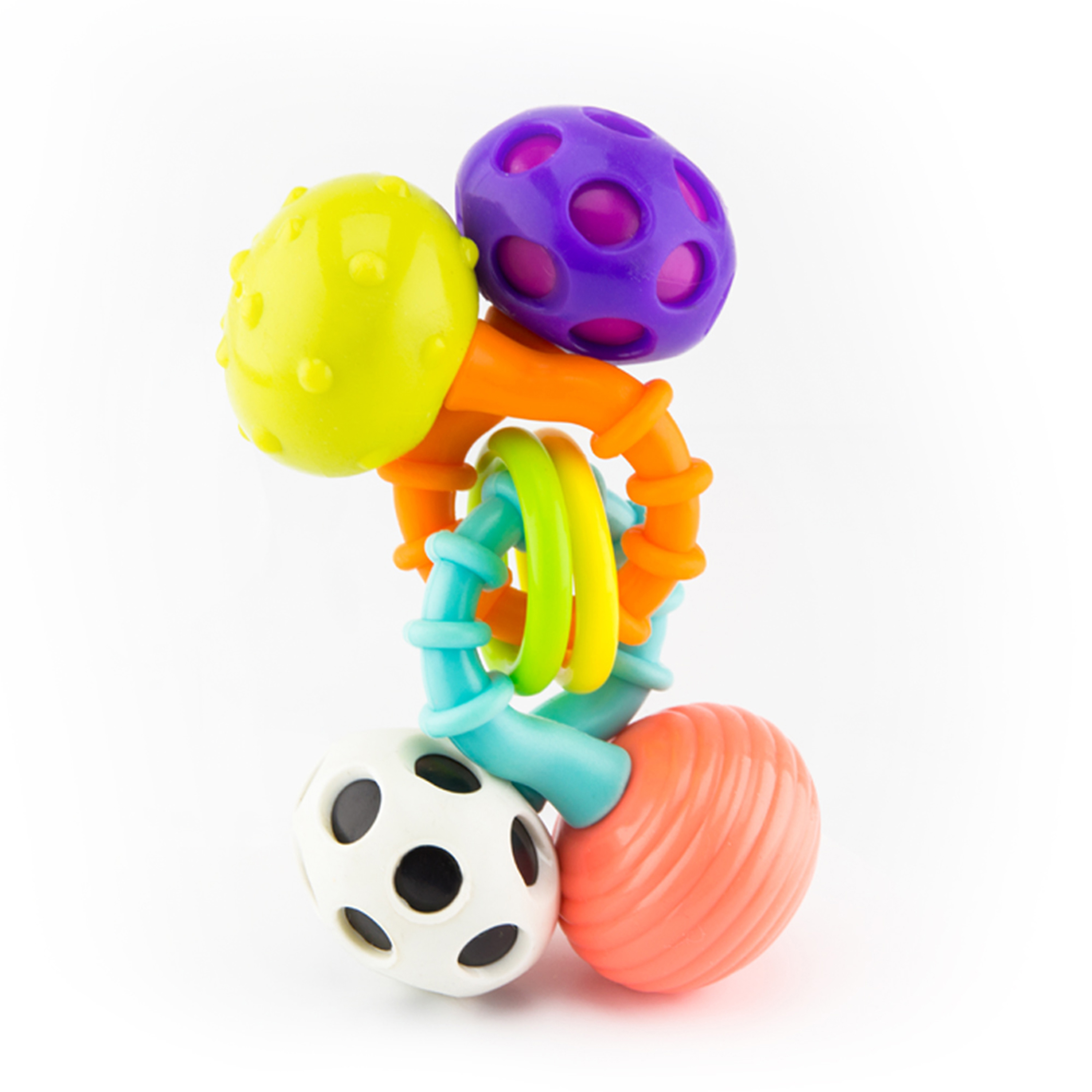 Billede fra myndighedens meddelelse af det tilbagekaldte produkt Sassy Bend & Twist Rattle. Årsag: OKTILTAG.