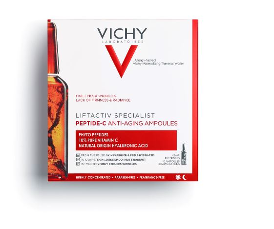 Billede fra myndighedens meddelelse af det tilbagekaldte produkt Vichy - Liftactiv Specialist peptide-C ampoules anti-âge. Årsag: OKTILTAG.