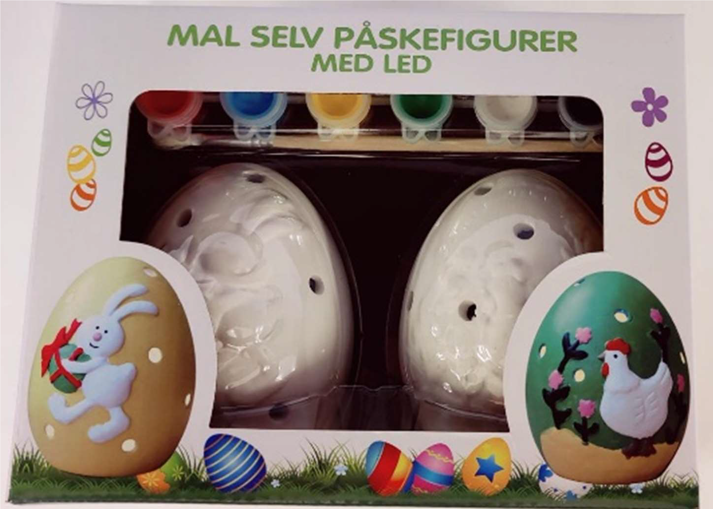Billede fra myndighedens meddelelse af det tilbagekaldte produkt Mal selv kanin på æg med LED. Årsag: OKTILTAG.